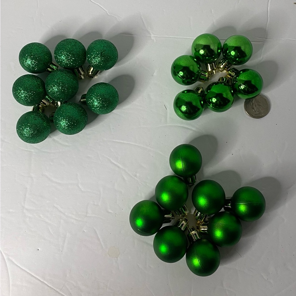 Christmas ornaments small eight matte Green six shiny green eight glitter green